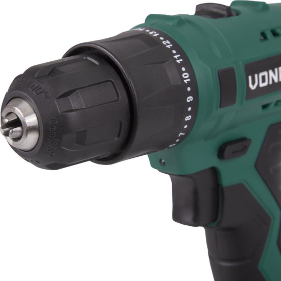 VONROC Akku-Bohrmaschine - 12V Li-Ion - Inkl. Aluminium-Koffer, 46 Zubehörteile, 2x Akku & Ladegerät