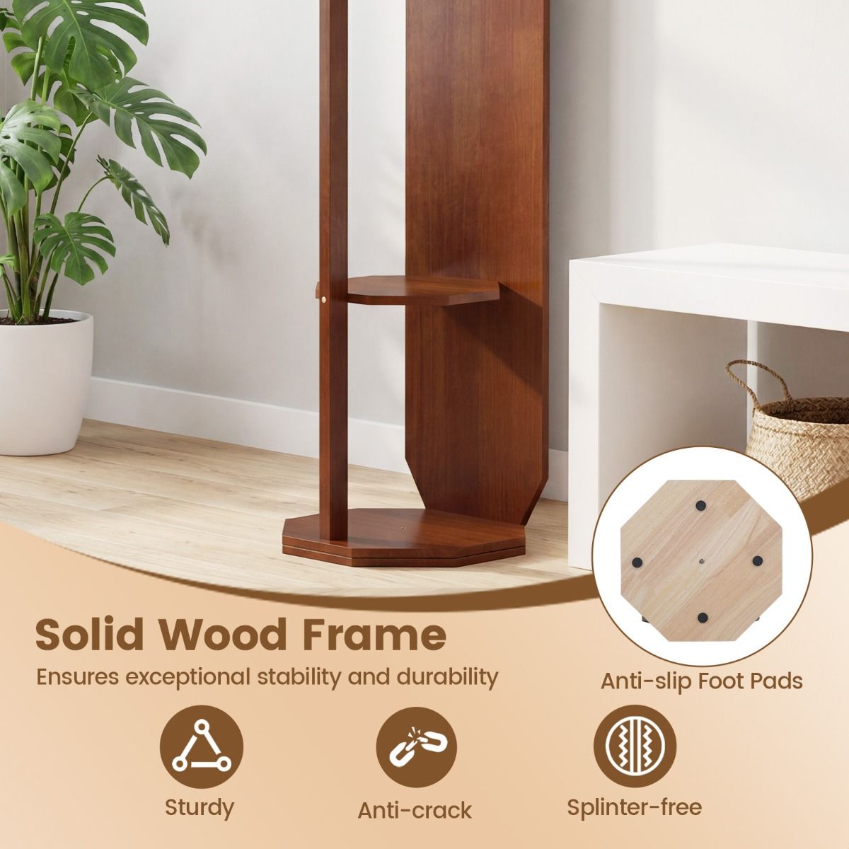 Coast Ganzkörperspiegel mit Ständer – 3-in-1-Garderobe – um 360° drehbar – Walnuss