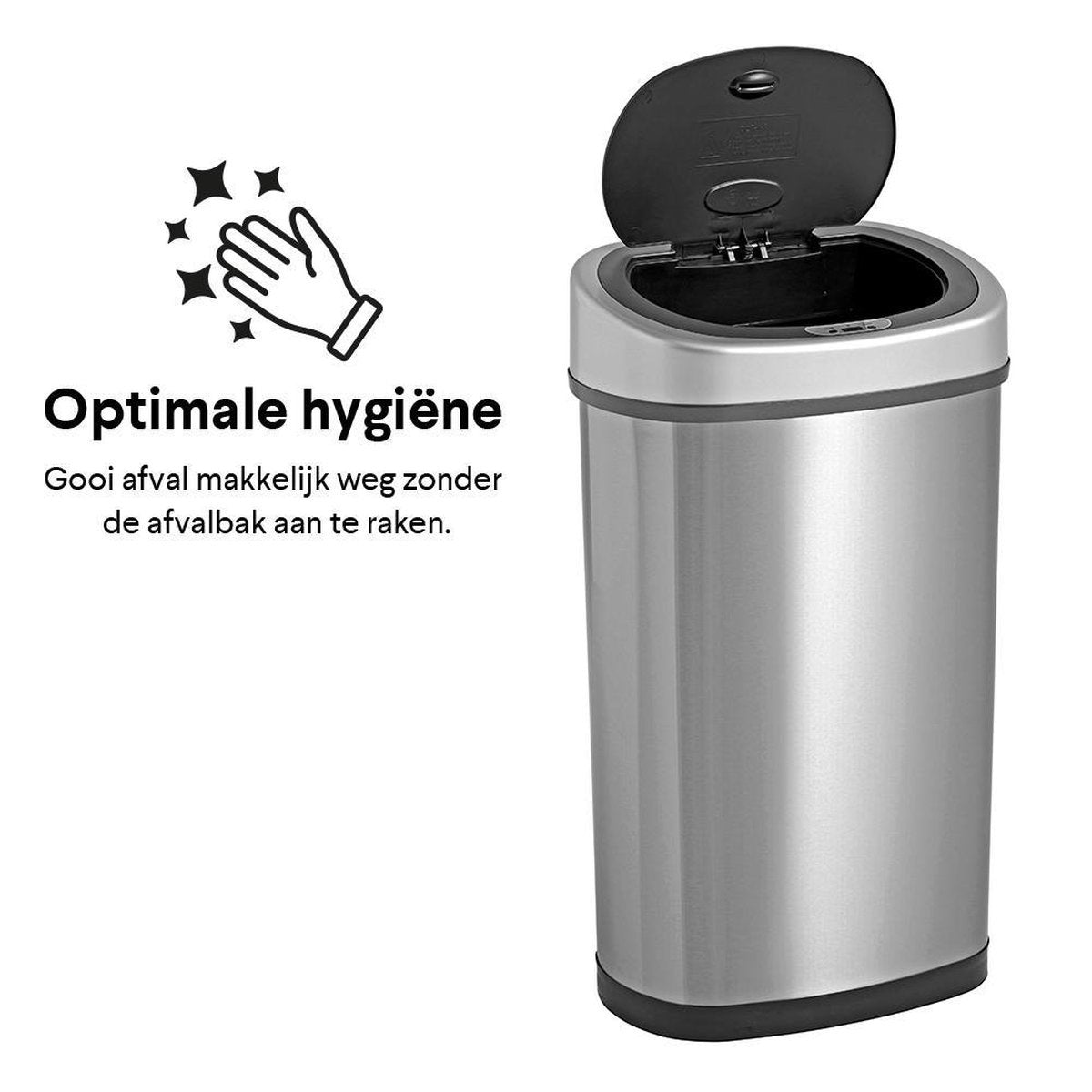 Homra FONIX Sensor-Abfalleimer Edelstahl 50 Liter - Automatischer Soft-Close-Deckel - 50L Design-Abfalleimer Silber - Infrarot-Sensor