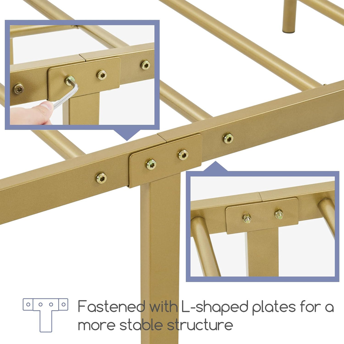 Yaheetech Metall-Bettgestell 140 x 200 cm – Antikgold – Modernes Jugendbett mit Lattenrost und großzügigem Stauraum