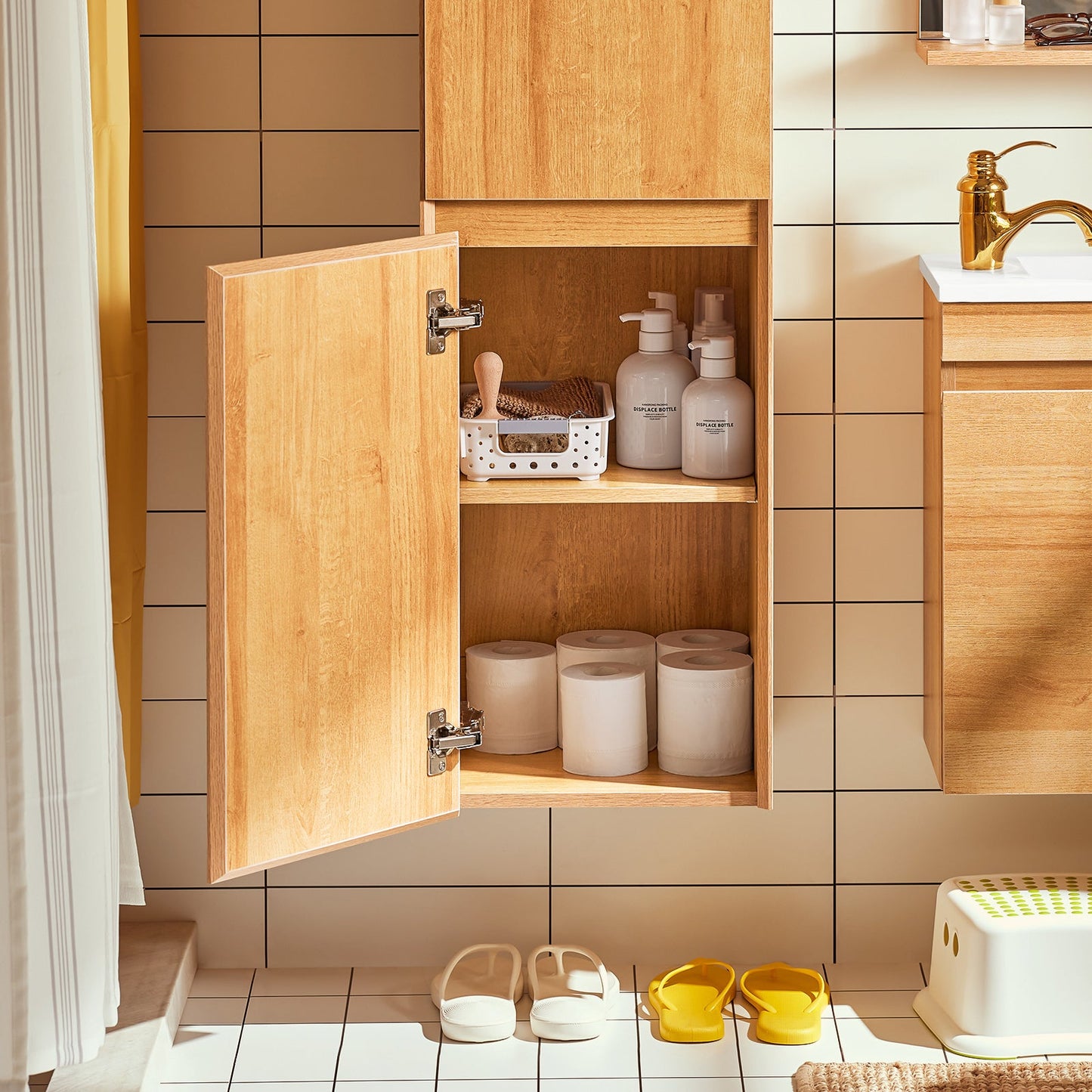SoBuy BZR175-N Hoher schmaler Badezimmerschrank, Hängeschrank, Natur, 35 x 120 x 30 cm