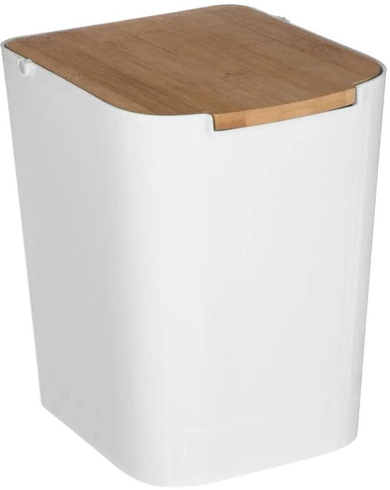 5Five Abfallbehälter/Mülleimer – 5 Liter – Bambus – weiß/hellbraun – 24 x 19 cm – Mülleimer für das Badezimmer