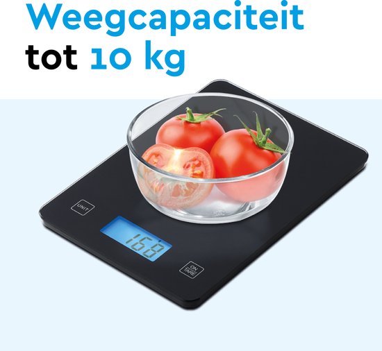 BRASQ Digitale Küchenwaage Schwarz - Inklusive Batterien - Küchenwaage mit Tara-Funktion - Wägebereich 10 KG - Präzisionswaage