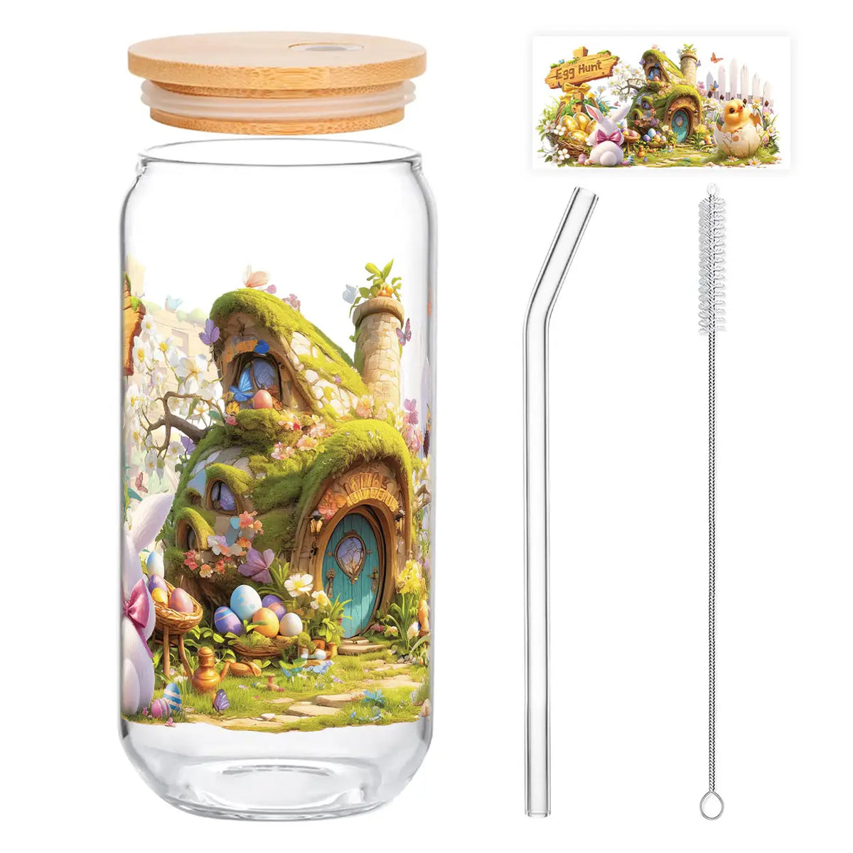 Alphynix Osterbecher mit Deckel und Strohhalm – Märchen-Design – 500 ml – mehrfarbig