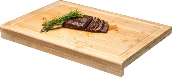 Holzschneidebrett Coninx für Arbeitsplatte, Arbeitsplatte oder Tisch | Schneidebrett mit Stützkante und Saftrille | 45x30CM | 2,5CM dick | Bambus