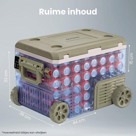Auronic Electric Cool Box - Kompressor - 64L - 12V und 240 Volt - Camping Kühlschrank - Frigobox Auto - Mit Rädern und Griff - Grün