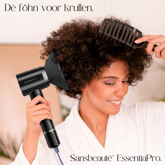 Sansbeauté® Haartrockner mit Diffusor - Locken - 110.000 U/min - Ionen-Haartrockner mit Bürste - 3 Stufen - 3 Aufsätze - Reisehaartrockner - Coolshot - Haartrockner mit Diffusor - Haartrockner - 2000W - EssentiaPRO®
