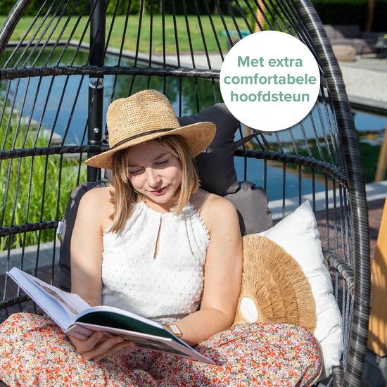 Vita5 Egg Hanging Chair - Indoor und Outdoor - Cocoon Chair - mit Ständer - bis zu 150kg - faltbar - inkl. Kissen - Dunkelbraun