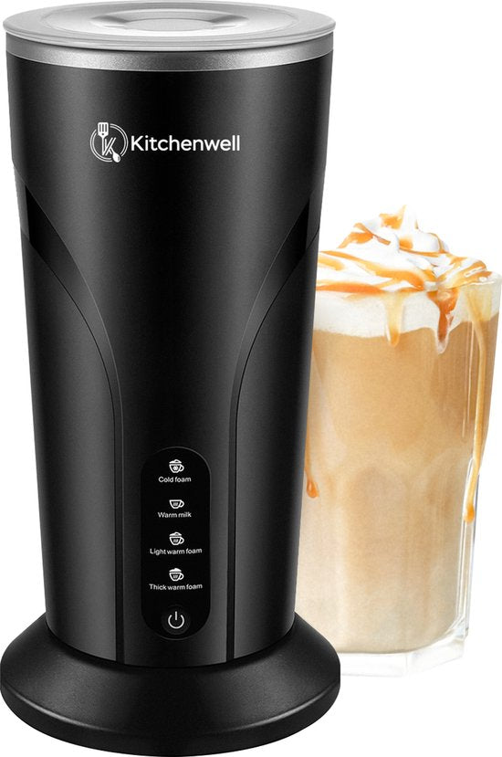 Kitchenwell Milchaufschäumer elektrisch - 4-in-1 - Milchaufschäumer - Aufschäumer für Milch - Milchaufschäumer - Schwarz