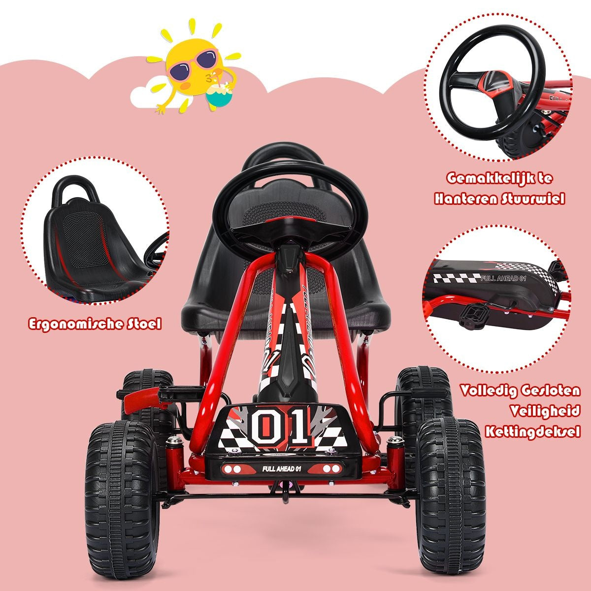 Gokart Go Cart mit Handbremse Troll-Auto 30kg Tretfahrzeug Tretfahrzeug 3-6 Jahre rot
