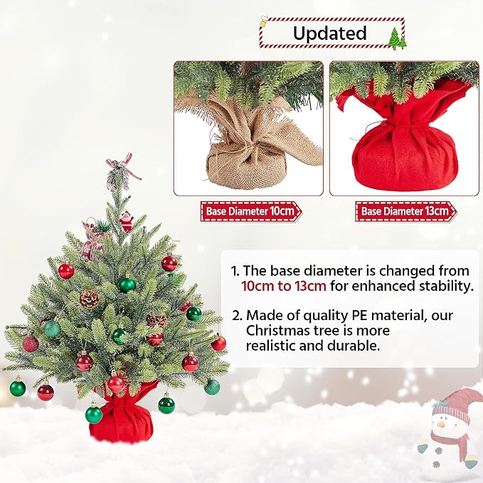Yaheetech Mini-Kunstweihnachtsbaum 61 cm – Grün – Tischweihnachtsbaum mit Zementfuß und 62 PE-Zweigen