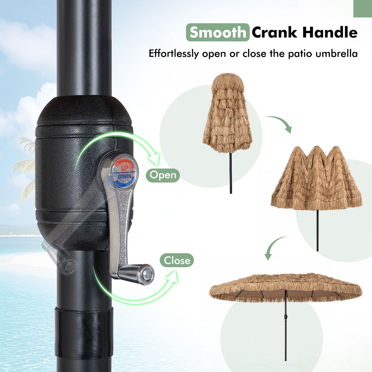 Coast Doppel-Strohsonnenschirm – tropischer Hawaii-Stil – ohne Lampe, ohne Sonnenschirmständer – 450 x 270 cm – naturfarben