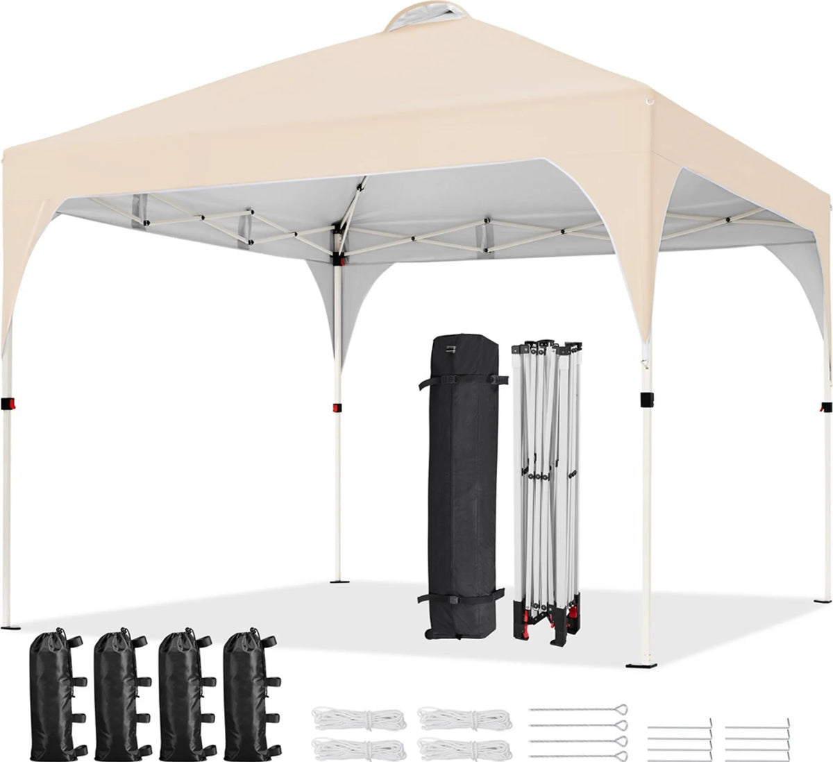 Yaheetech Pop-up-Pavillon 3 × 3 m, höhenverstellbar, mit Rolltasche, Sandsäcken und Heringen, beige