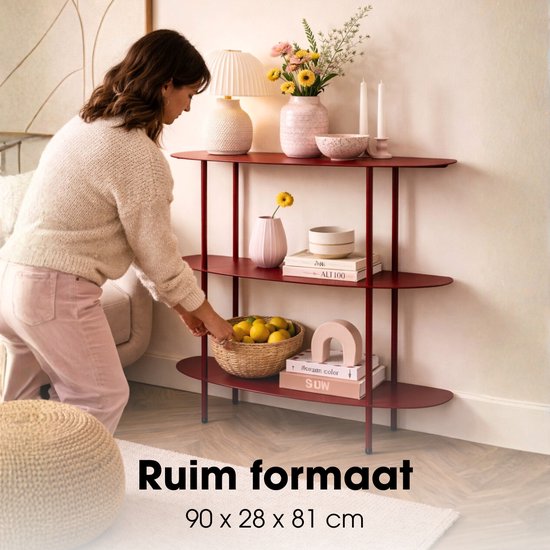 Mica Decorations Wandregal – Aufbewahrungsregal und Metall-Wandregal zur Dekoration im Wohnzimmer – Geeignet für Pflanzen und Accessoires – Stabiles Regal aus Eisen – 90 x 28 x 81 cm – Rot