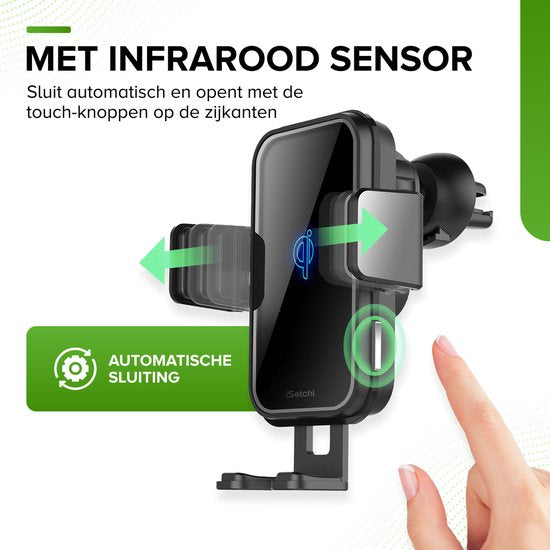 iSetchi Telefoonhouder - Qi Draadloze Oplader - 15 Watt Snellader - Ventilatierooster
