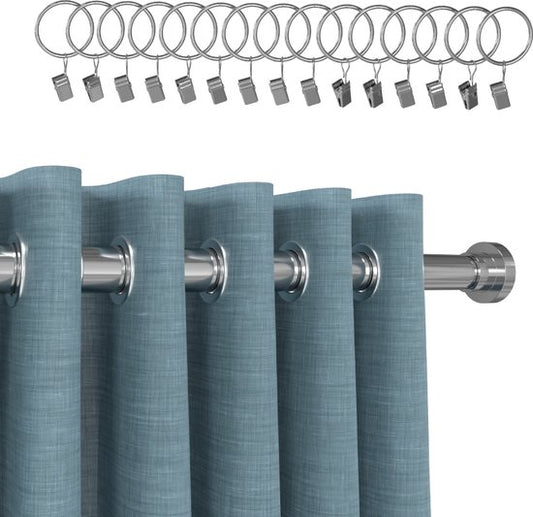 Noswo Vorhangstange Ohne Bohren - 130-230 cm - Inklusive 15 Ringe - Ausziehbar - Duschstange - Duschvorhangstange - Klemmstange - Selbstspannend - Silber
