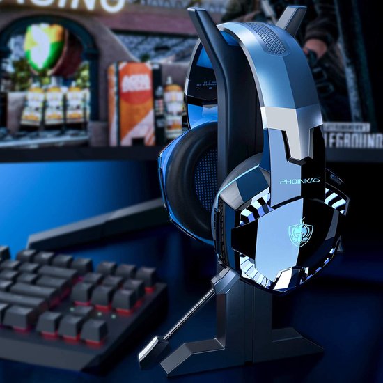 PHOINIKAS G2000 BT Bluetooth Laptop Gaming Headset mit Mikrofon Over-Ear Kopfhörer - Schwarz blau