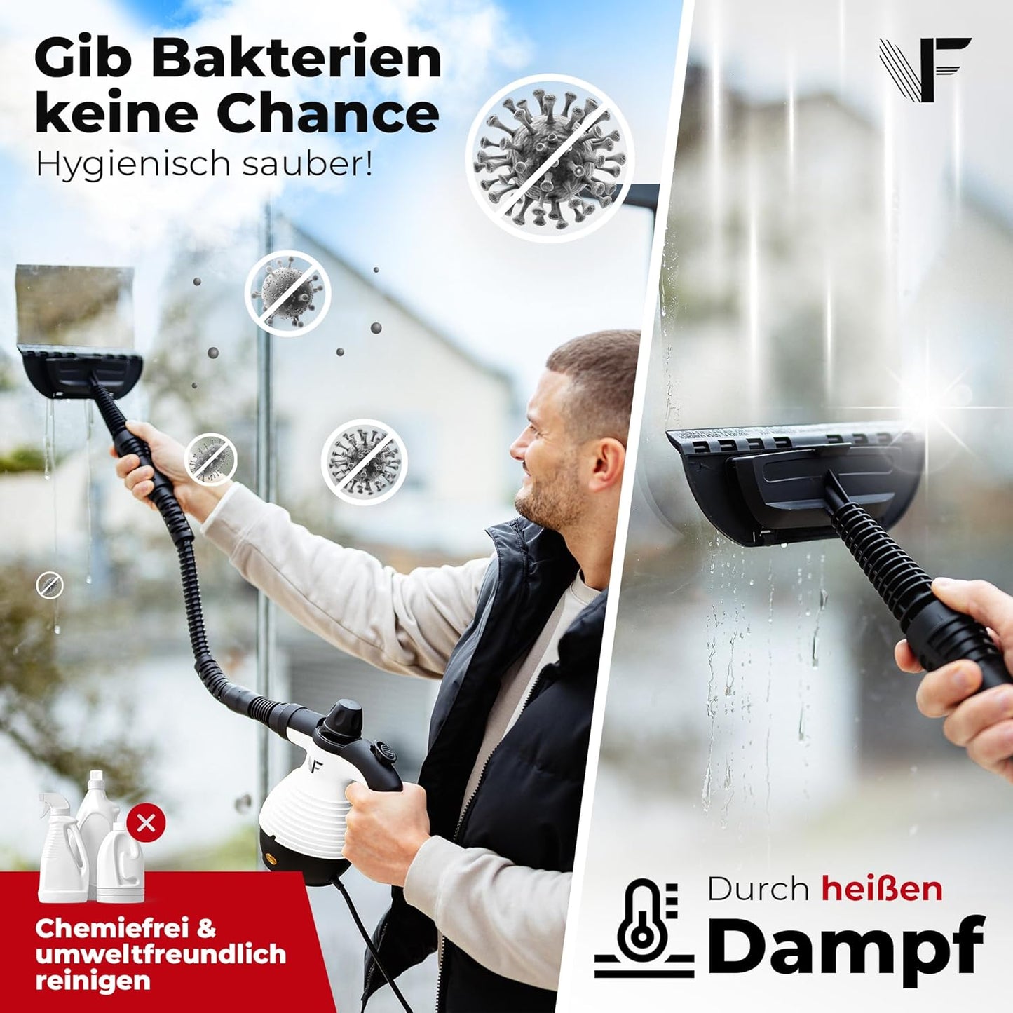 Neighbour's Friend - Dampfreiniger – Leistungsstark - 3,5 Bar - 4m Kabel - 350ml Tank - schwarz/weiß