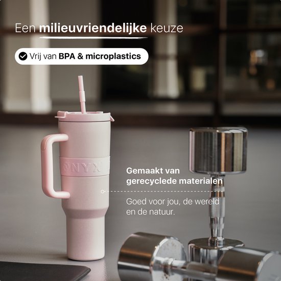 ONYX Trinkflasche mit Strohhalm 1 Liter - Wasserflasche für Kinder & Erwachsene - Thermosbecher Edelstahl Reisebecher - Motivations-Trinkbecher - Trinkbecher für die Schule - Candy Pink