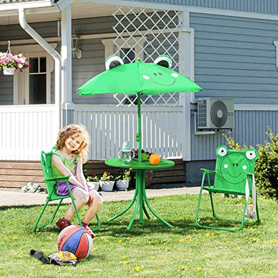 Gartenmöbel-Set für Kinder - 4-teiliges Frosch-Design mit rundem Tisch und Klappstühlen