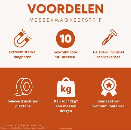 KitchenMonsterÂ¬Ã† Messer Magnet Messerblock 40 cm - Magnetischer Messerhalter Inklusive Klebeband (3M) und Schraubbefestigung - Messer Magnetstreifen Edelstahl Schwarz