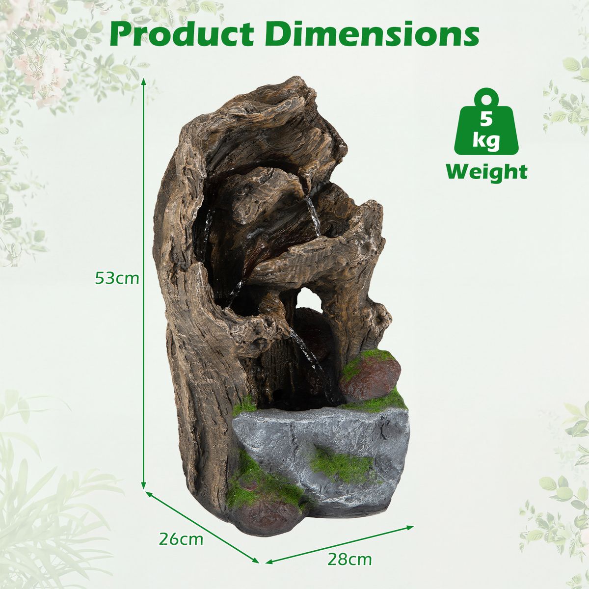 Coast Gartenbrunnen mit 4 Ebenen – LED-Beleuchtung – wetterfest – braun, 26 x 28 x 53 cm
