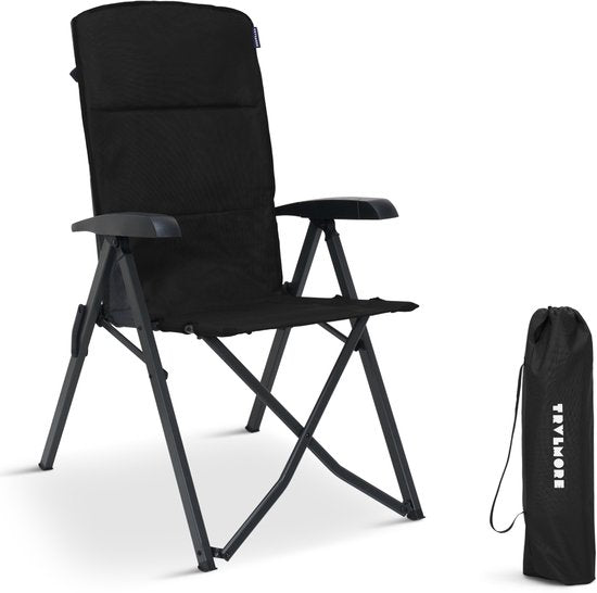 TRVLMORE Luxus-Campingstuhl - klappbar - 150KG Tragfähigkeit - inkl. Tragetasche - Klappstuhl - Campingstuhl - Klappstuhl - Schwarz