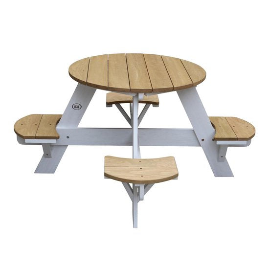 AXI Ufo Picknicktisch, rund, für 4 Kinder, in Braun/Weiß – Picknicktisch aus Holz – 120 x 120 x 56 cm