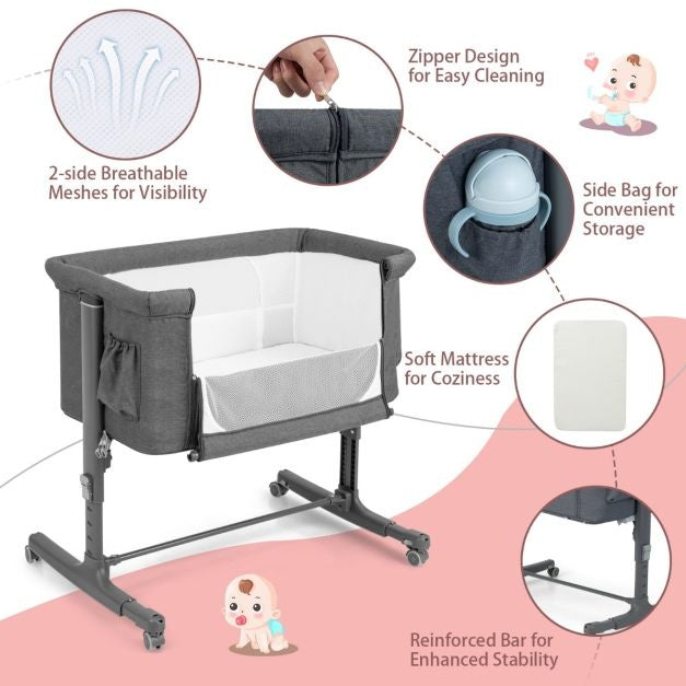 Coast 3-in-1 Babywiege mit 5 Höhenverstellungen - 86 x 63 x 67/70/74/77/81 cm - grau