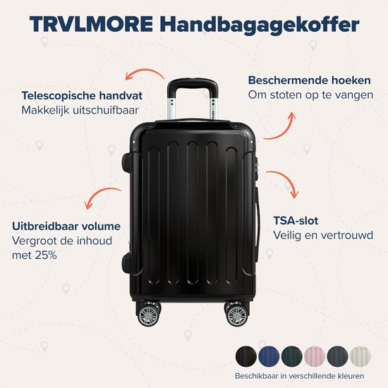 TRVLMORE Handgepäck Koffer - 45L - TSA Zahlenschloss - Leichtgewicht - erweiterbar - Trolley - 54x36x22cm - Schwarz