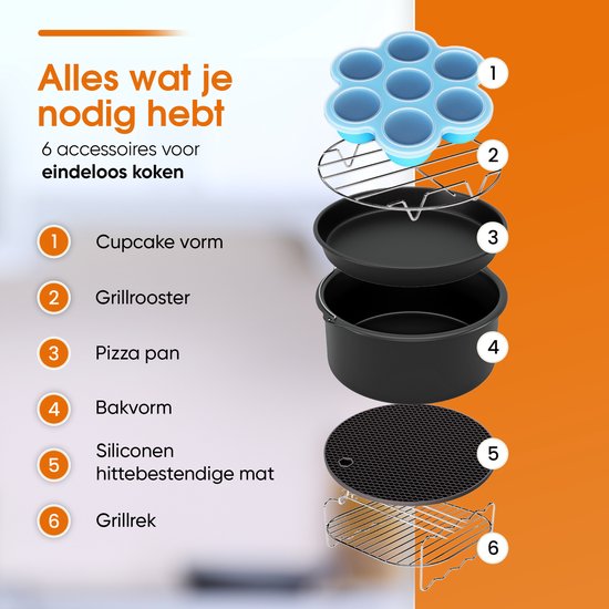 Airfryer-Zubehör 7-teilig Ø 20cm Schwarz Inklusive Kochbuch