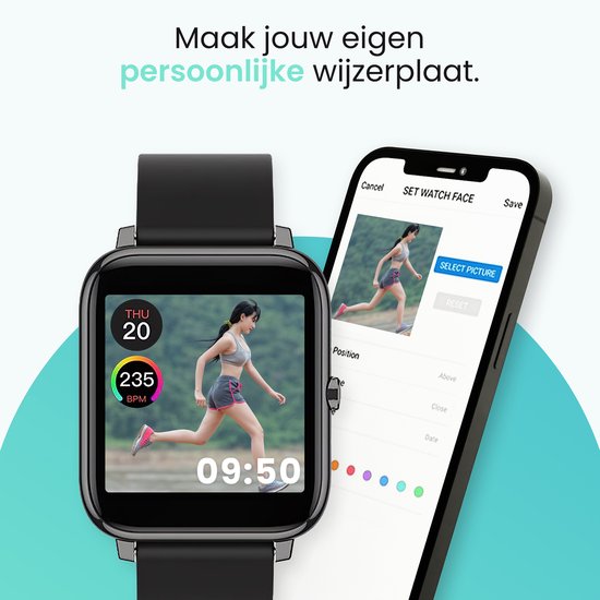 MAOO AMPLIFY Smartwatch - Inkl. Bildschirmschutz - Herzfrequenz, Blutdruck, Blutsättigung, Schlaf, Entfernung - Schrittzähler - Smartwatch Männer - Smartwatch Frauen - Uhr - Weihnachtsgeschenk - Schwarz