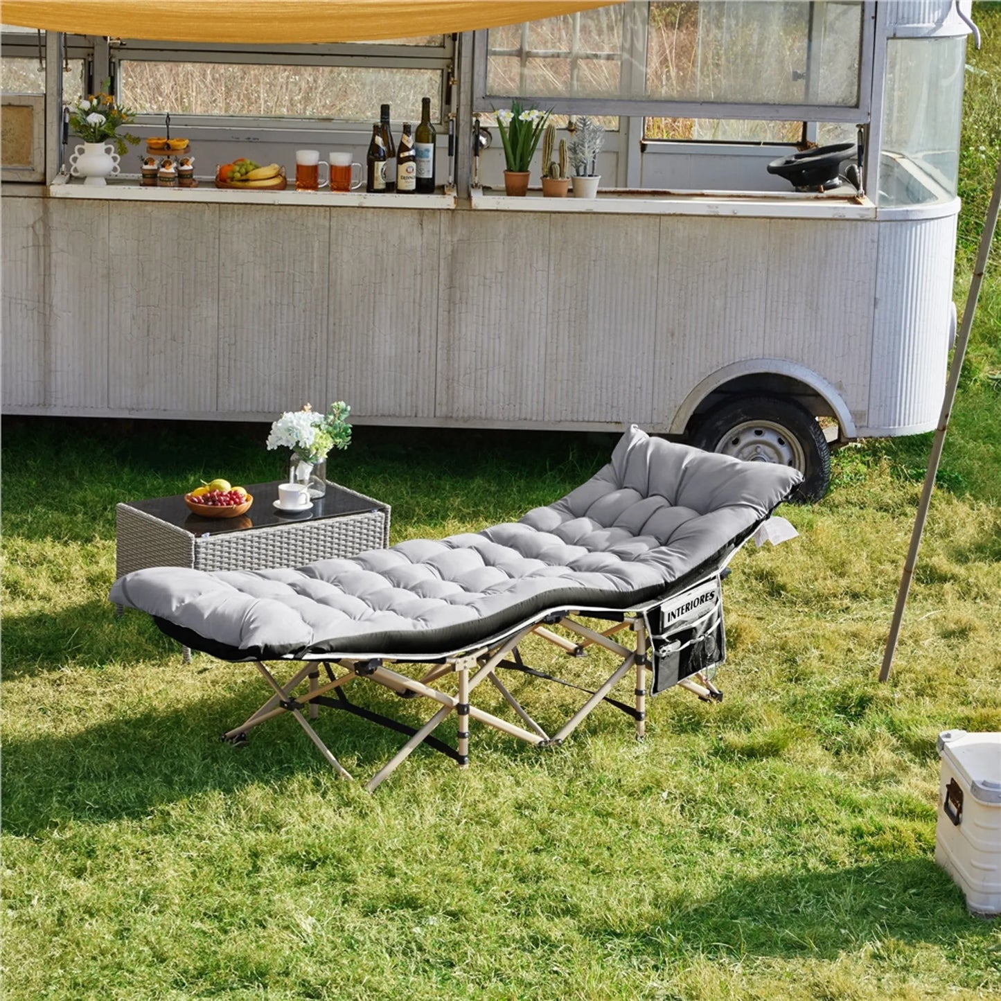 Yaheetech Camping Bett faltbar - Ausgestattet mit bequemer Matratze und praktischer Tragetasche und Seitenfächer - Für Camping und Gästezimmer - Schwarzes Metall und 600D Oxford Gewebe - 191 x 67 x 56 cm