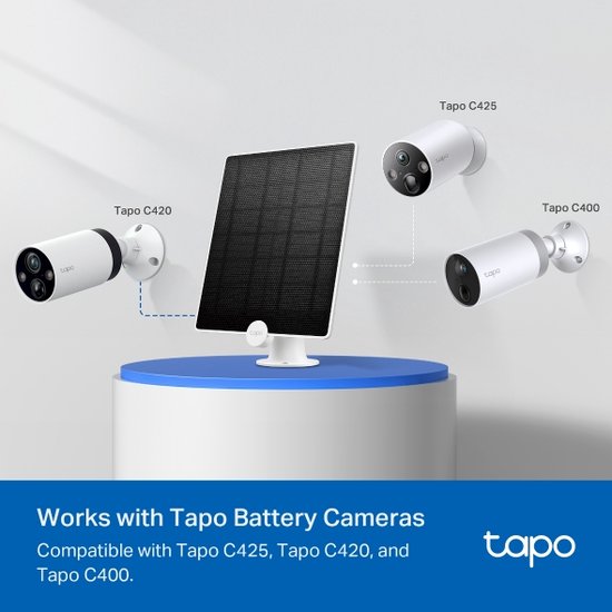 TP-Link Tapo A200-Solarpanel – Entwickelt für Tapo-Batteriekameras – 4,5 W Ladeleistung – IP65 wetterfest – 4 m Kabel – um 360 Grad drehbar