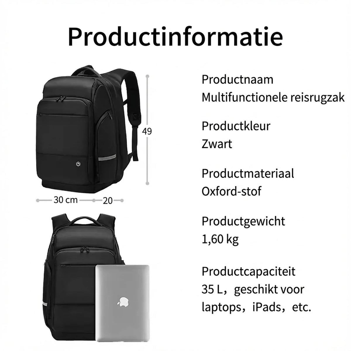 Ochama TANK Sportrucksack 35 Liter – Geräumiger Rucksack für das Fitnessstudio und auf Reisen – Schwarz