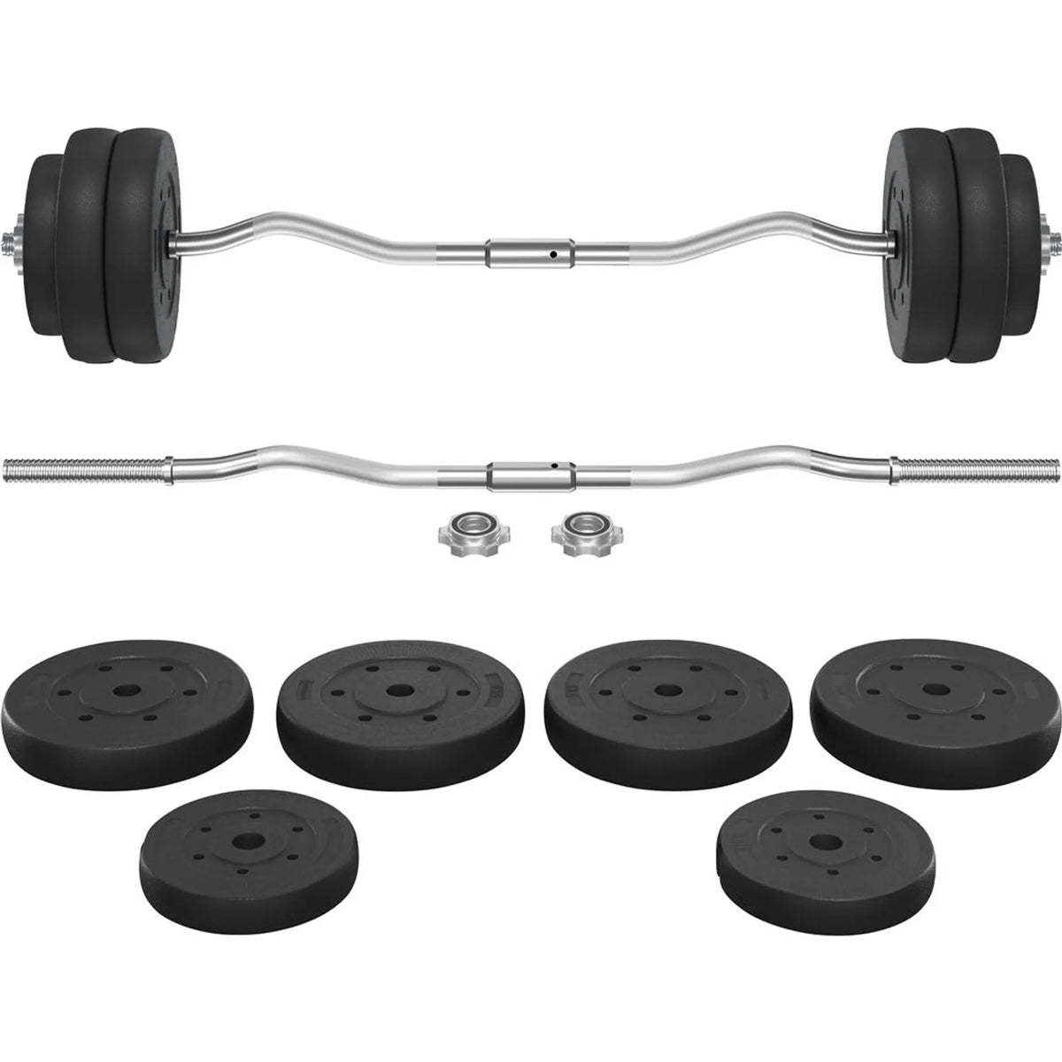 Yaheetech EZ-curl Hantelset 30 kg - Ausgestattet mit verchromter Curl-Stange und 6 Betongewichtsscheiben und Schlössern - Für Krafttraining und Muskelaufbau - Schwarzes Metall, Kunststoff und Beton - 120 x 26 x 26 cm