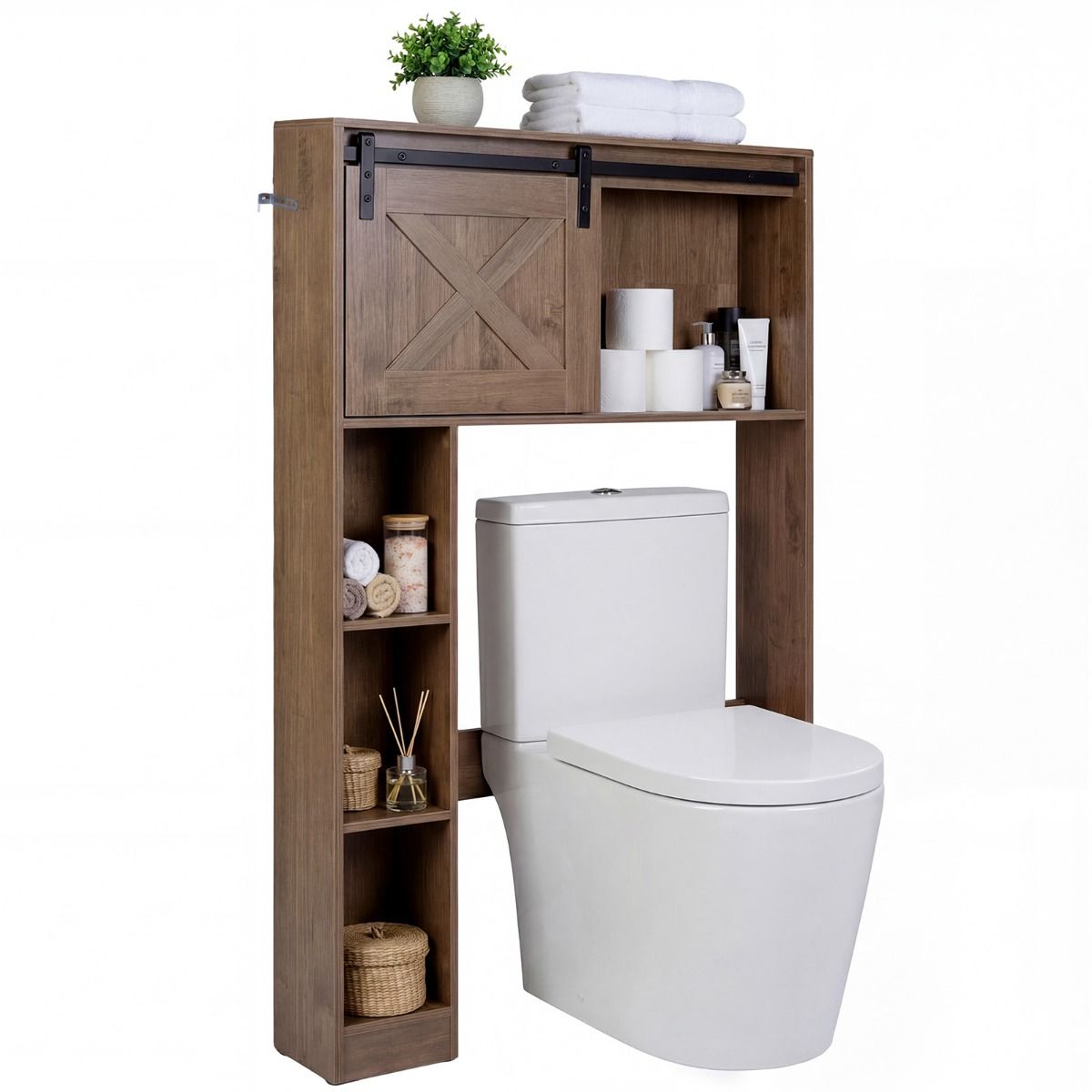 Coast Toilettenschrank mit Schiebetür – freistehendes Badezimmerregal – Holz und MDF – dunkelbraun – 84 x 17 x 128 cm