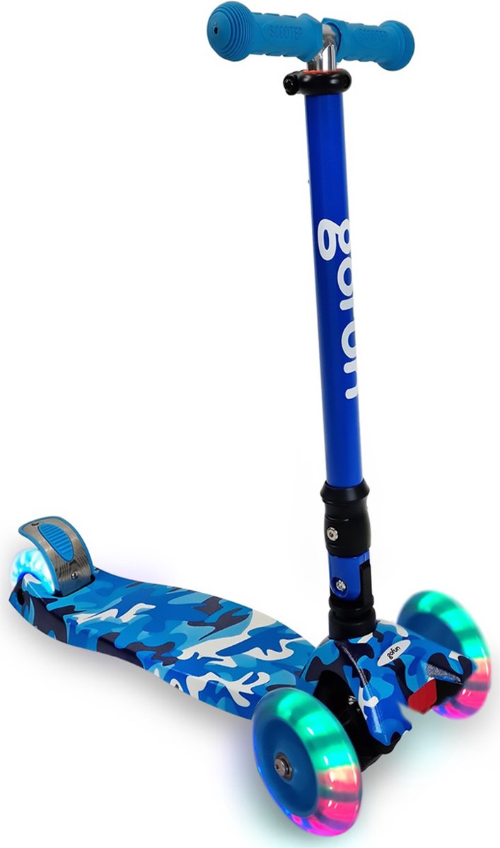 GoFun Kids Scooter - Leuchtende Räder - Zusammenklappbar - Verstellbarer Lenker - 85 x 58 x 23 cm - Blau