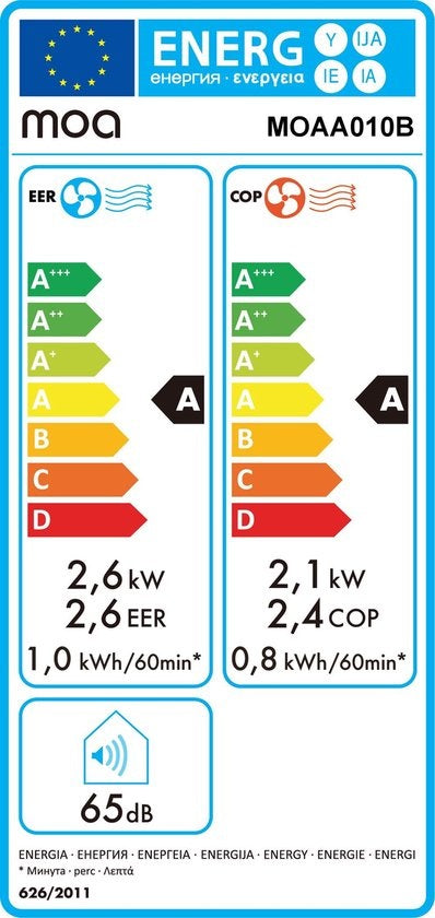 MOA Klimagerät - A010B - 9000 BTU - mit Rädern - inkl. Fensterdichtungsset - Schwarz