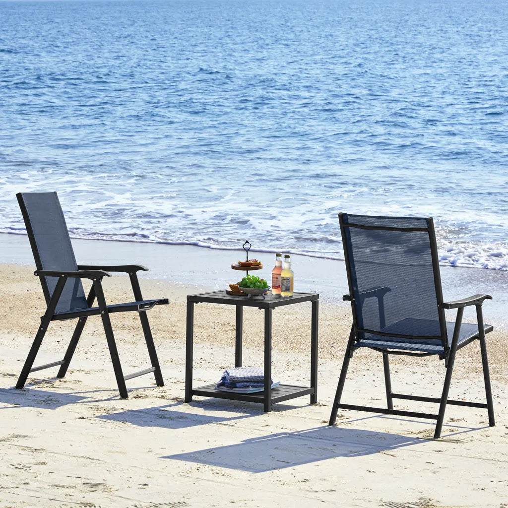 Yaheetech Gartenstühle, 2er-Set, zusammenklappbar, 54 x 57 x 93,5 cm – Blau – Klappstühle mit Armlehnen und hoher Rückenlehne