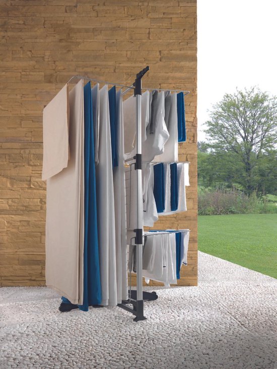 Tomado - Ciclone Trockenturm - 40 Meter Trockenlänge - Silbergrau - Zusammenklappbar - Mit Haken für Kleiderbügel - Aluminium und Metall -.