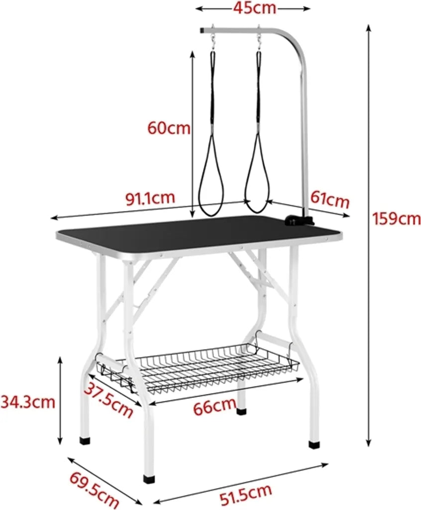 Yaheetech Hundepflege-Tisch 91 x 61 x 80 cm – Schwarz – Zusammenklappbarer Pflege-Tisch mit verstellbarem Pflegearm und Aufbewahrungskorb