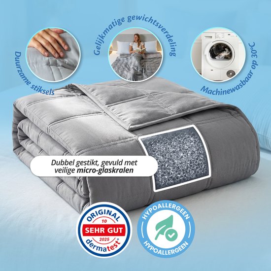 Ella Gewichtsdecke 7 kg – OEKO-TEX-zertifizierte Baumwoll-Gewichtsdecke 135 x 200 cm – Weighted Blanket – Gewichtsdecke – Grau