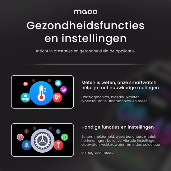 Maoo Amplify 2 Smartwatch Damen und Herren - Geeignet für Android und iOS - Silikon & Milanese Band - WhatsApp Kompatibel - Volle Belfunktion - Multisport - Herzfrequenzmesser und Blutdruckmesser - Schlafmonitor - Valentinstag Geschenk - Schwarz
