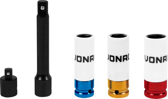 VONROC Drehmomentschlüssel Â½" - 470mm - 28-210Nm - Inkl. 3-teiligem Steckschlüsselsatz, Verlängerungsstück und Reduzierstück/Adapter
