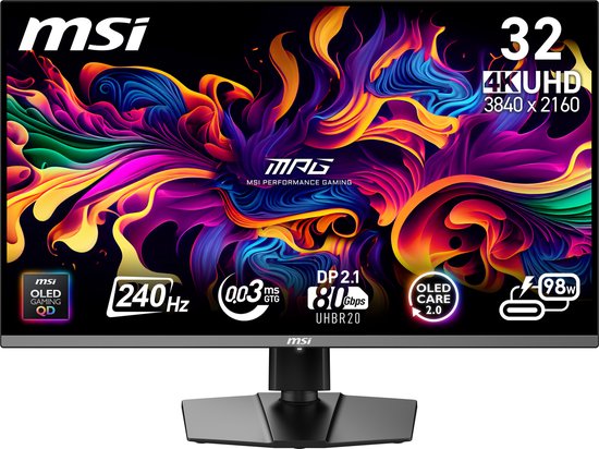 MSI MPG 322URX QD-OLED – 4K-UHD-Gaming-Monitor – 240 Hz – 32 Zoll – USB-C PD 98 W – DisplayPort 2.1