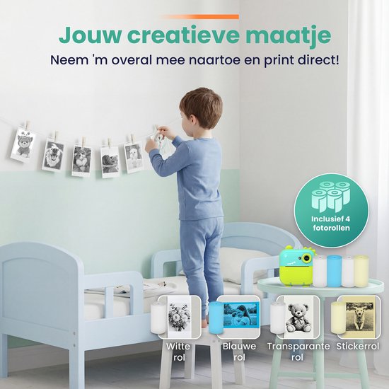 ODESSEY Kinderkamera mit Drucker - Full HD - Selfie-Kamera - 32GB SD-Karte - Foto - Video - Spiele - Digitalkamera Kinder - Fotokamera für Kinder - Dino