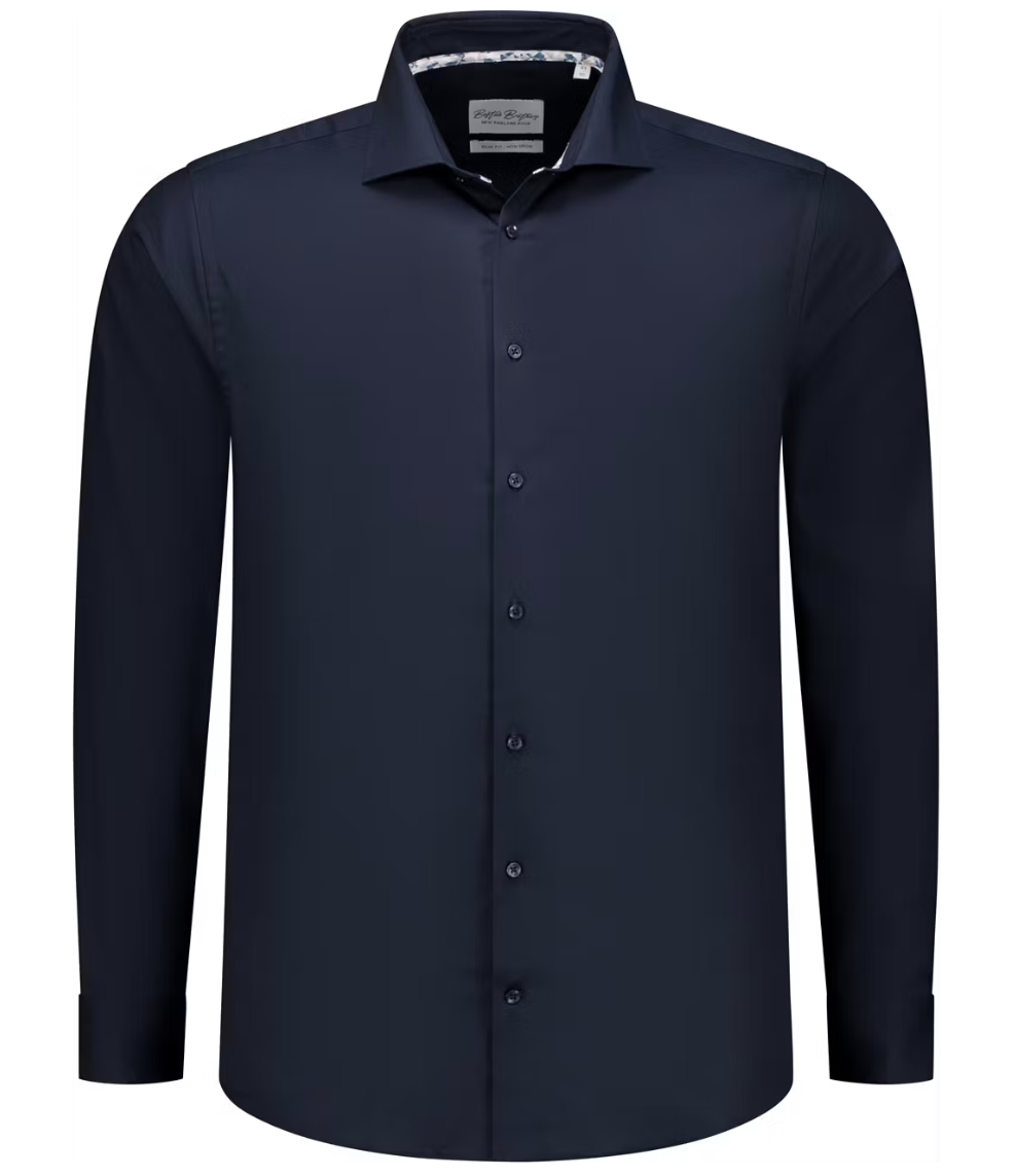 Boston Brothers - Business-Hemd Wide Spread - Größe 39 & Slim Fit - Mit kontrastierenden Knöpfen und pflegeleichter Verarbeitung - Formaler Anlass - Marine-Twill