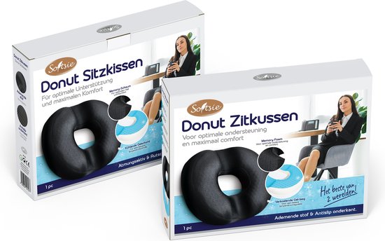 Softsie Donut Sitzkissen orthopädisch & ergonomisch für Auto und Bürostuhl - Steißbeinkissen - Ringkissen - Sitzringkissen - für Hämorrhoiden, Piercing und Steißbein