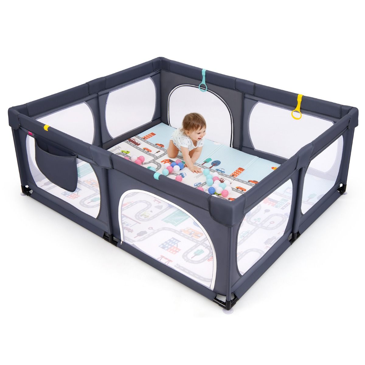 Coast Baby Box mit Matratze und 50 Spielbällen 189 x 158 x 68 cm - Dunkelgrau